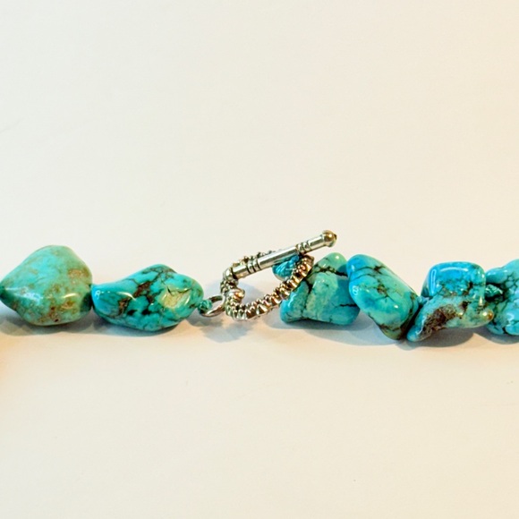 🆕 Faux Chunky Turquoise Nugget Necklace w/ Heart Toggle Clasp – Bold & Beautiful - Picture 2 of 16